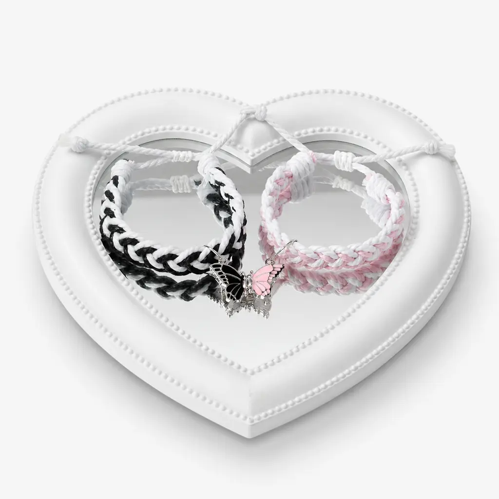 Magnetic Half-Butterfly Couple Bracelets, Zinc Alloy Adjustable Braided Rope Matching Jewelry Set for Long Distance Relationship, Gf Gift, Memorial Day