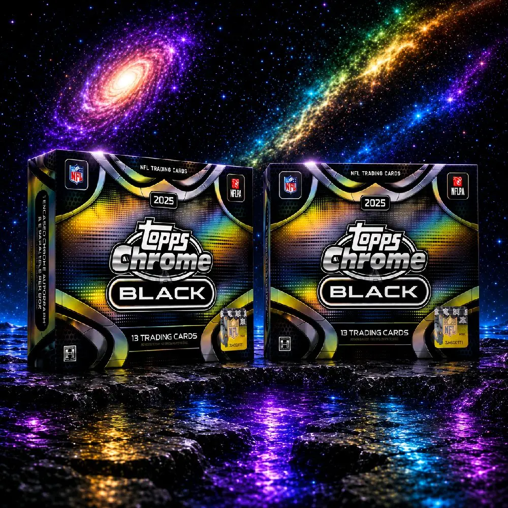 2025 Topps Chrome Black Football Hobby Break 2 Box. PYT Topps.