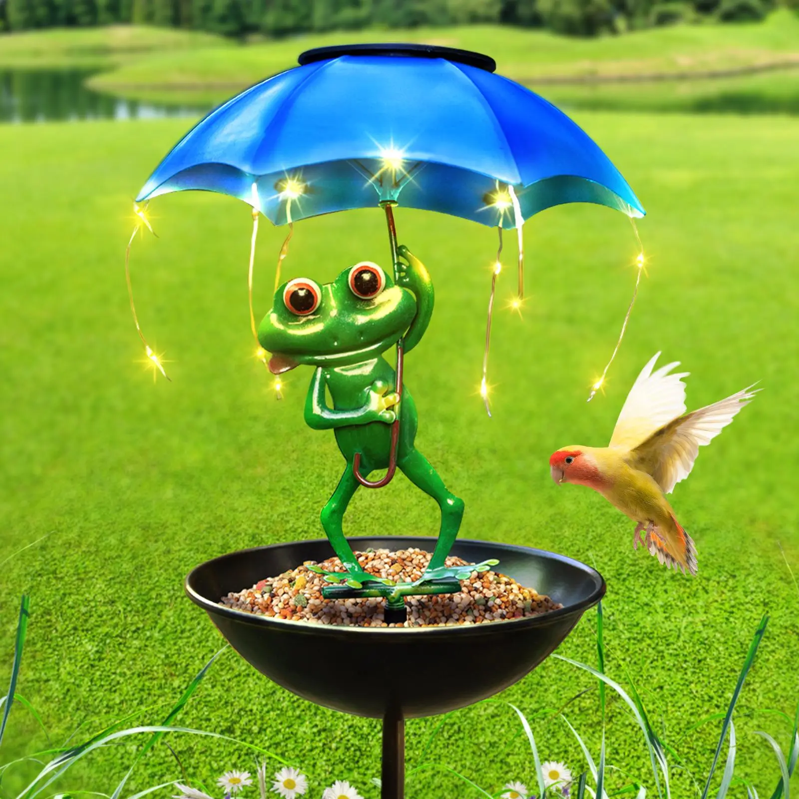 Bird Feeder Solar Light Frog - Outdoor Waterproof Solar Efficient Panel, Creates Enchanting Garden Atmosphere,Gifts for Women, Yard Art Ornament summerwins