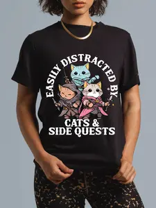 100% Cotton Cats Side Quest Distracted Tabletop Funny Men Women Dad T-Shirt