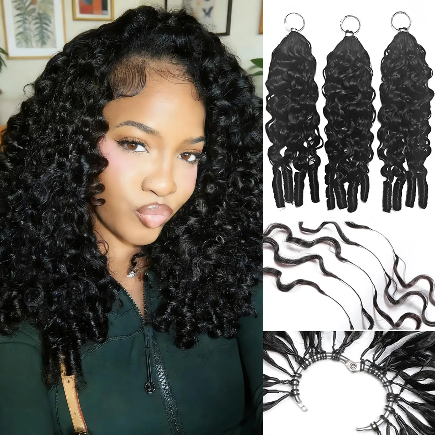 KEPHARE Burmese Curly Crochet Human Hair 16-22 inch 60g Knotless Pre-Separated Feather Human Crochet Hair Lightweight Reusable Remy Hair Extensions With Spiral Curl for Women Natural Black Color