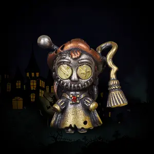 Voodoo Doll Witch Broom Pendant - Vintage European & American Style Plated Jewelry Ornament for Personalized Fashion