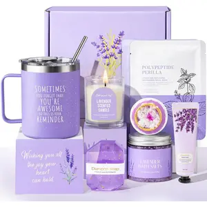 Gifts for Women, 9 count Happy Birthday Gifts for Women,  Birthday Relaxation Mothers Day  Christmas Ideas Relaxing Lavender Set Self Care  Basket for Her Mom Sister  Teacher