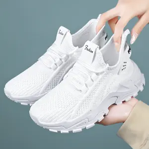 Women's Breathable Mesh Sneakers - Chunky Cushioned Walking Shoes | All-Season Gym, Workout & Casual Lace-Ups fly knit