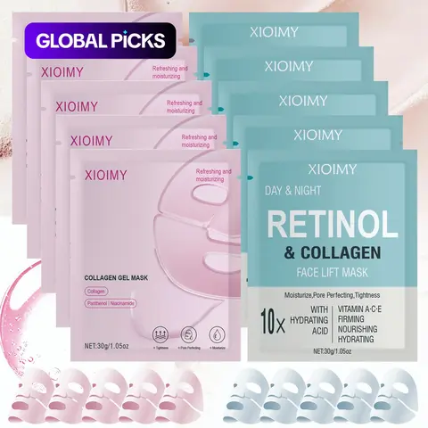Collagen Face Mask Set with Niacinamide & Retinol, 10pcs Deep Hydrating Moisture Sheet Masks for Smooth, Bright & Supple Skin #GLOBAL PICKS