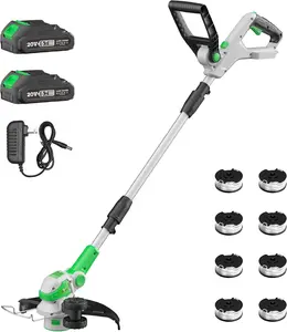 20V Weed Wacker, 12 Inch String Trimmer Battery Powered with Auto Line Feed, Lightweight Grass Trimmer for Lawn Trimming/Edging with 2X 2.0 Ah Battery and Charger