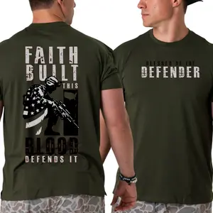 Faith Built Blood Military T-Shirt – Patriotic Soldier Graphic Shirt, Soft Cotton Blend, US Armed Forces Apparel for Men & Women, Defender & Freedom Gift