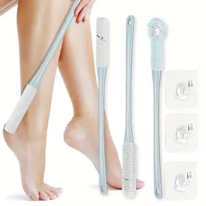 3pcs set Ergonomic Foot Spa Scrub Set with Soft Silicone Toe Cleaner, Exfoliating Massage Brush, Back Scrubber, and Hand Movements - Gentle Shower Accessories for Deep Cleansing & Relaxation