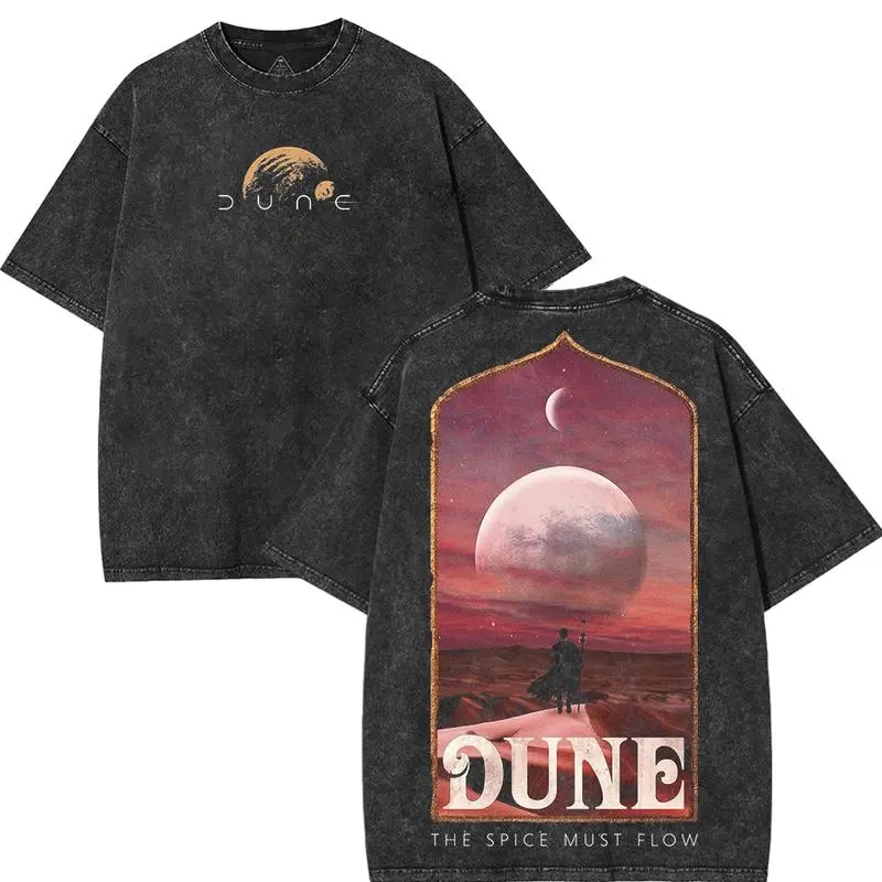 Retro Limited Dune Arrakis Lightweight Acid Washed Tee, The Space Must Flow Shirt, Sci Fi Lover Graphic Tee Oversized Vintage Movie T-shirt, Men Gifts
