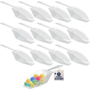 12 Pack Clear Plastic Scoops For Food - 6.5 Inch Candy Scoops For Candy Buffet - Premium Plastic scoop For Ice - Heavy Duty Candy Scoop For for Ice Cream, Tea Jars, Coffee, Flour, Dessert Toppings