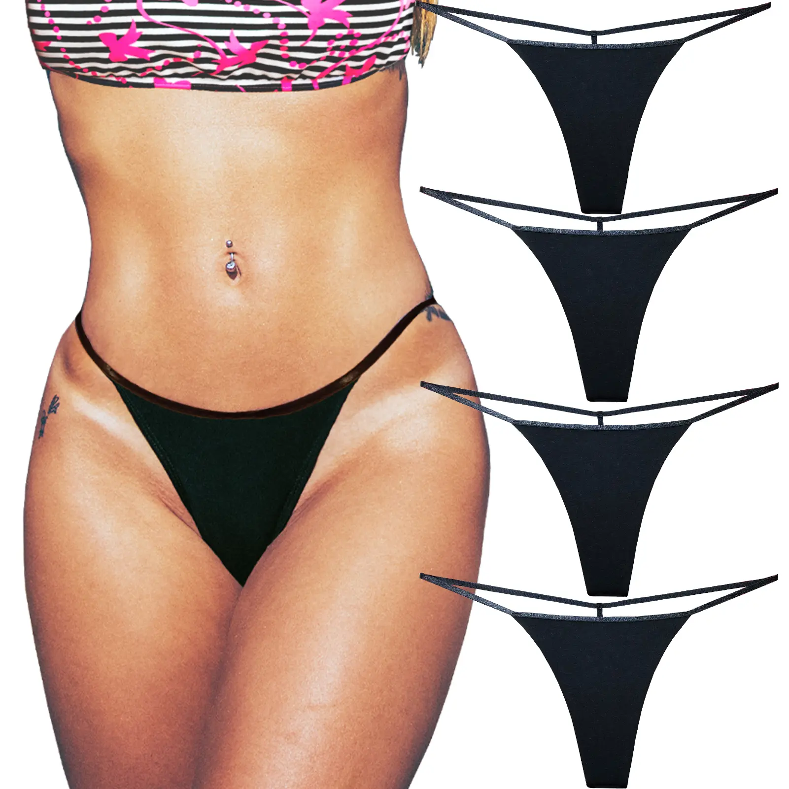 KUKU PANDA Women's Black T back G-string Thong for Ladies Comfort Panties  Sexy Tangas hilos dentales para playa - TikTok Shop