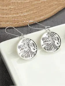 Vintage Exquisite Sun Pattern Carved Circular Pendant Earrings, Palace Style Handmade Copper Jewelry for Ladies Suitable for Daily Wear, Ideal Gift for Friends, Dainty Fashion Jewelry