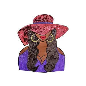 Patch Party Club, SEQUINS & Satin "Fedora Cutie" Large 12" Patch, Iron-on Applique, Bling Patch for Camo Jackets, Denim Jackets, Hoodies DIY