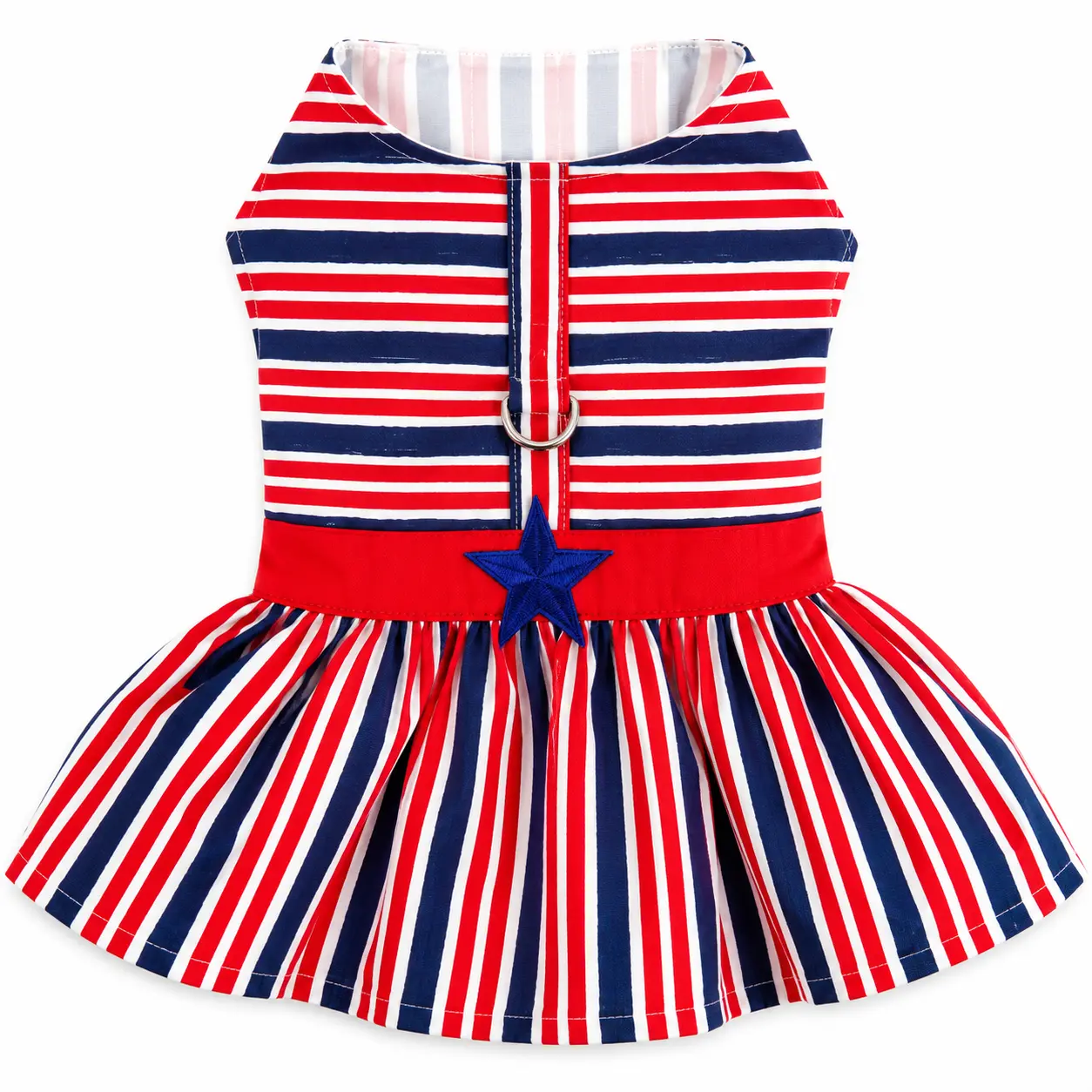 USA Dog Dress with Matching Leash Red White Blue Puppy Dress Small Dog Harness Dress