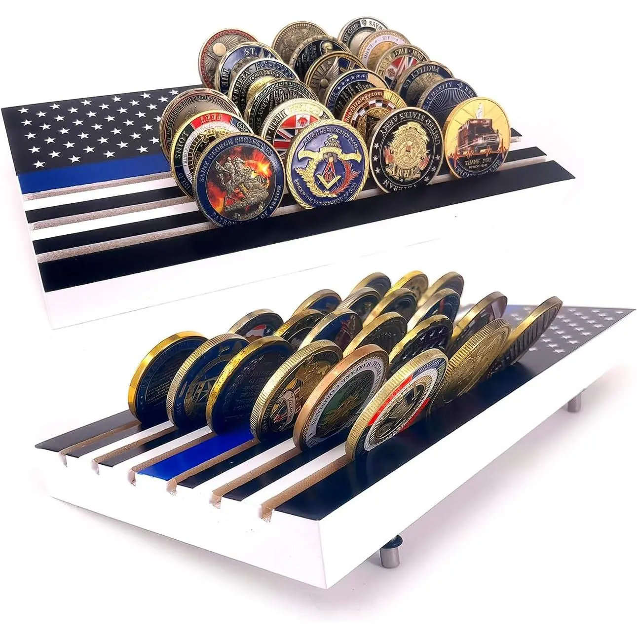 Military Challenge Coins Display Case Holder with American Flag