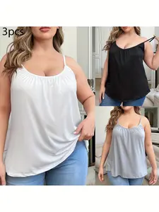 Plus Size Women's Summer Solid Color Loose Sleeveless Tank Top, S-4xl, with Padded Bra, Modal Soft Comfort, Multi Colors, Casual Daily Wear, Gift Idea