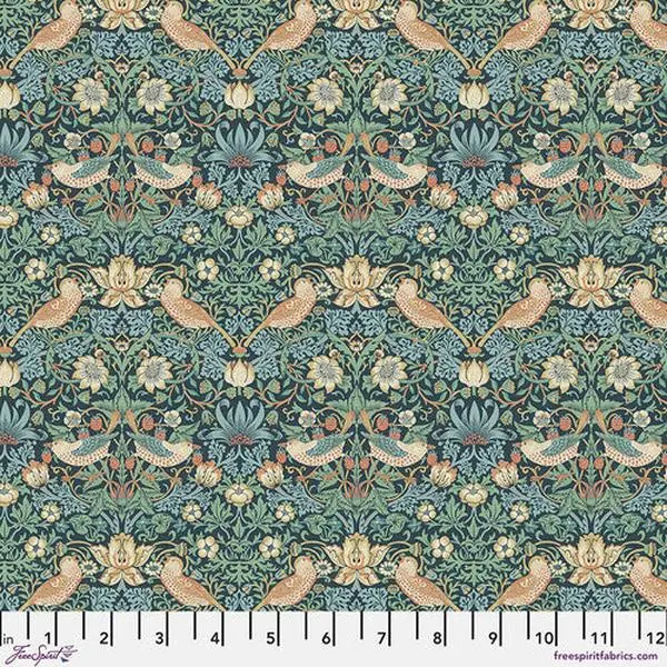 Fabric FreeSpirit Morris & Co. Marine Mini Strawberry Thief by the Quarter Yard PWWM002.MARINE