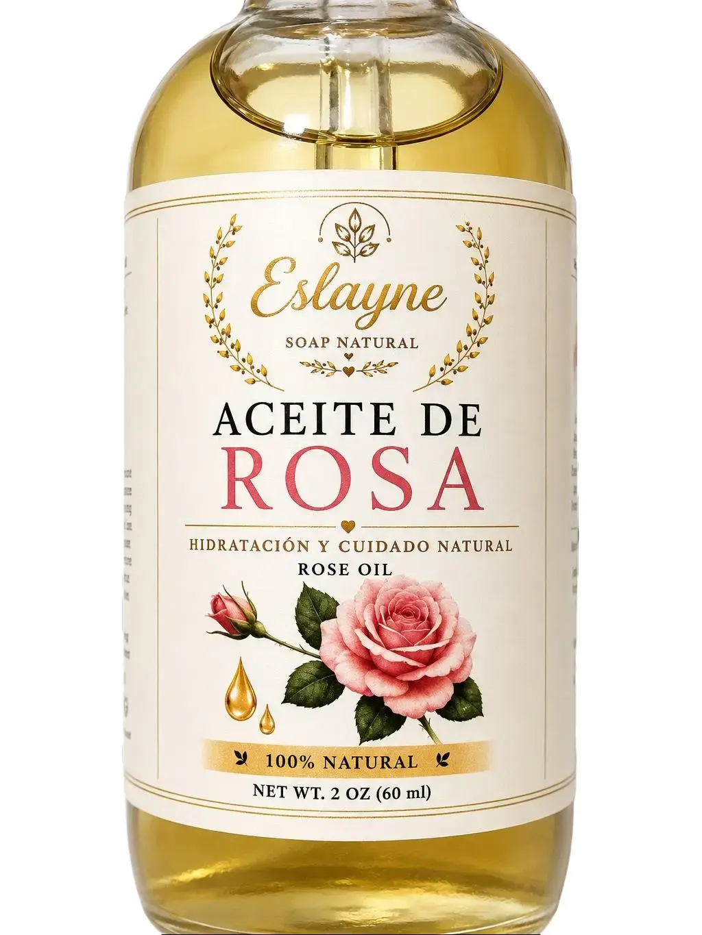 Eslayne Soap Natural LLC Rosa Body & Massage Oil, Hydrating Liquid for Face & Body with Rose, Jojoba & Vitamin E, For All Skin Types, 2 fl oz, Body Care, Cosmetic