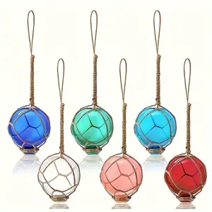 6 Classic Japanese Glass Fishing Buoys w/String! Decorative buoy ball, nautical spherical ornaments, suitable for seasonal marine theme, festival decoration, no electricity design, multi-color options 3.15Inch