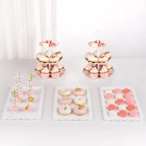 [Multi-layer Cake Rack] White Plastic Multi-layer Cake Rack and Tray Set | Layered Dessert Stand, Dessert Cake Pan, Sweetheart Plate, Perfect for Bridal Gifts for Birthdays, Parties, Ceremonies, Weddings, Ceremonial Receptions