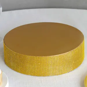 Metal Pedestal Cake Stand 12" Round Design with Rhinestones Gold - Cupcake Holder and Dessert Table Centerpiece