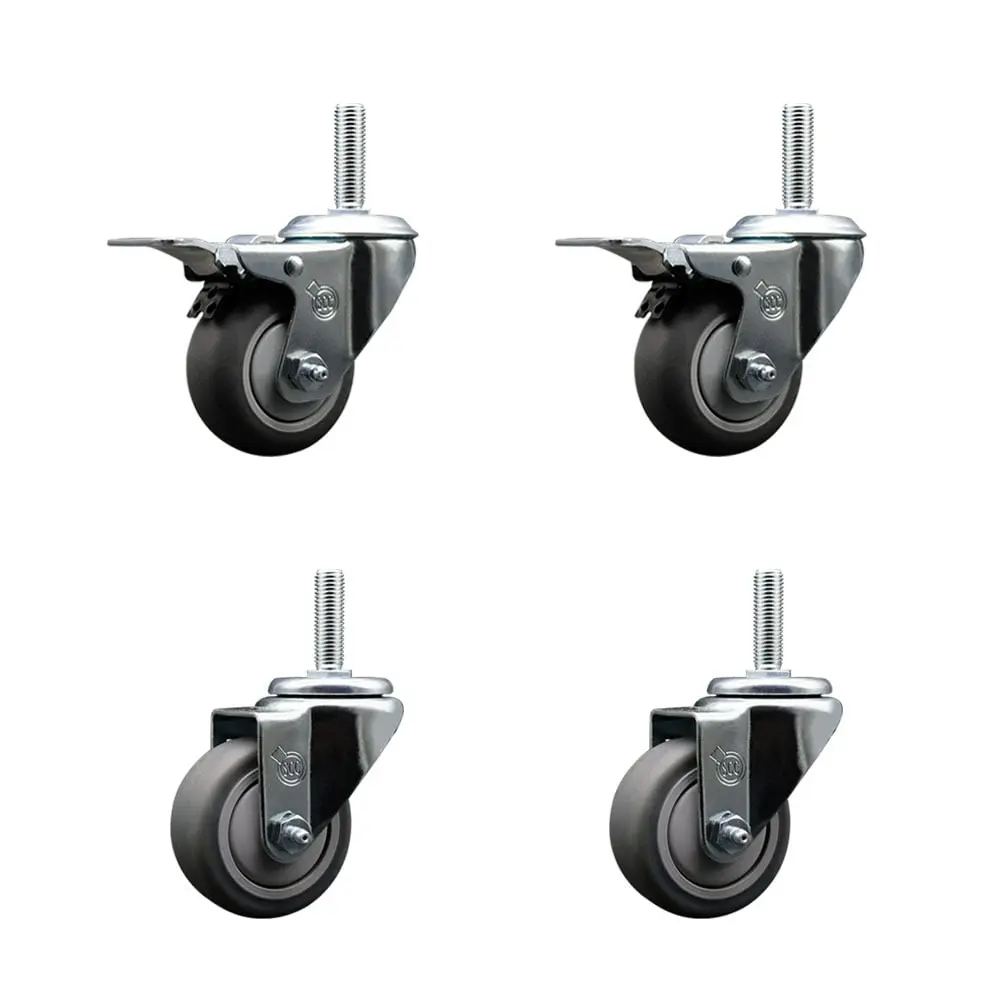 Service Caster SCC-TSTTL20S314-TPRB-58212-2-S-2 Swivel Threaded Stem Caster Set (4-Pack) - 3 x 1.25 in. Gray Wheels, 0.62 in. Stems, Total Locking Brakes, 840 lbs Capacity, Concrete-Tile Use Shop Projects Material Handling Hardware, 3 X 1.25 In. Wheels