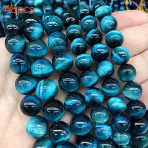 48 Blue Tiger Eye Glass Beads, Loose Glass Beads for DIY Bracelets Necklaces Earrings, Jewelry Making Accessories
