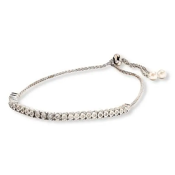 Colleen Lopez Sterling Silver 1/4ctw Diamond Adjustable Bolo Bracelet