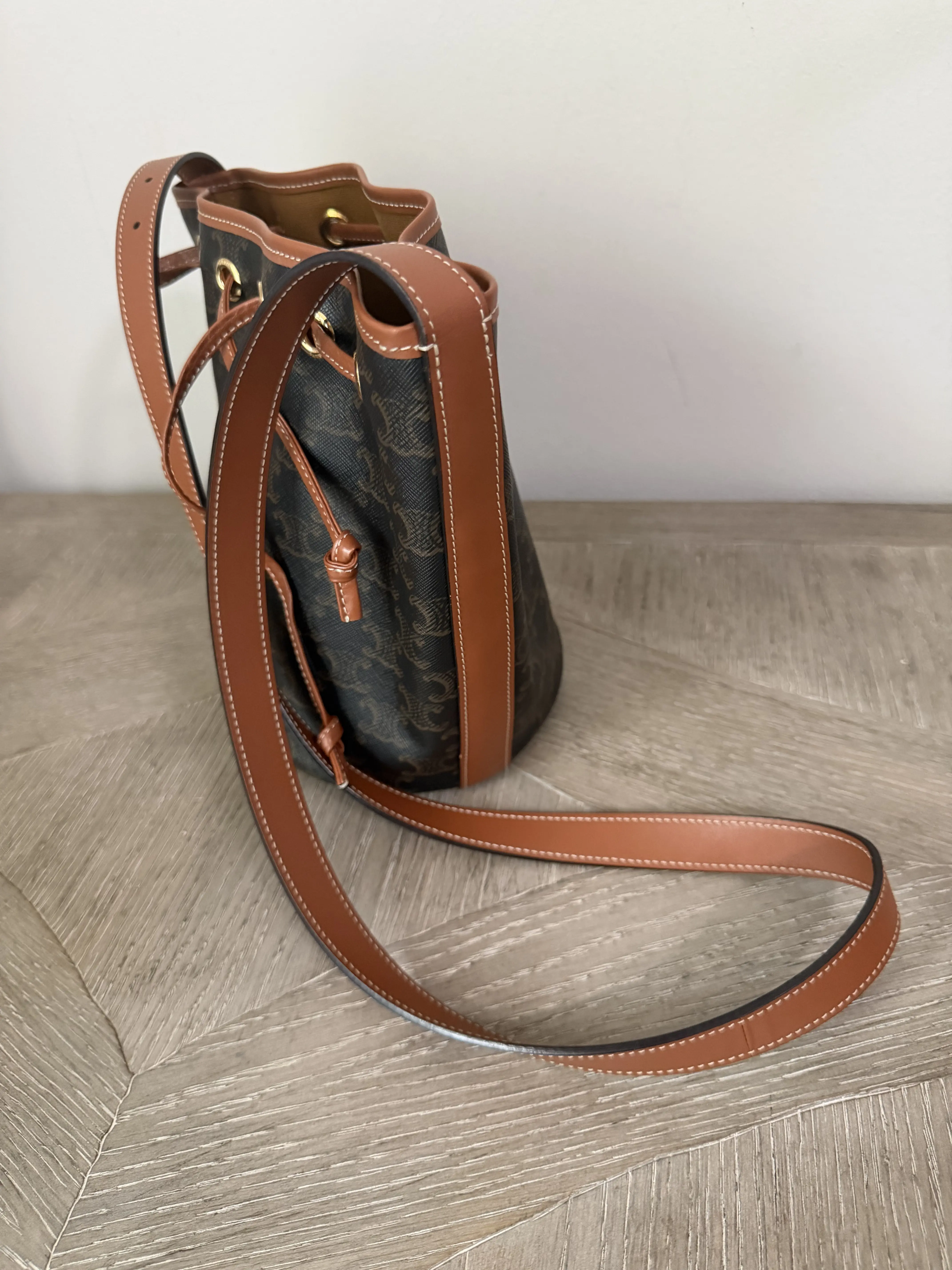 Pre-owned Celine Canvas Crossbody Bags Triomphe Drawstring Bucket Bag