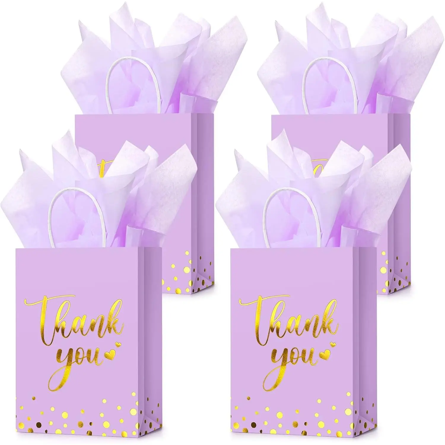 30 count Thank You  Bags with Tissue Paper  Thank You Wedding Bags with Handle for Graduation Business Shopping Wedding  Shower Party Favors(Light Purple)