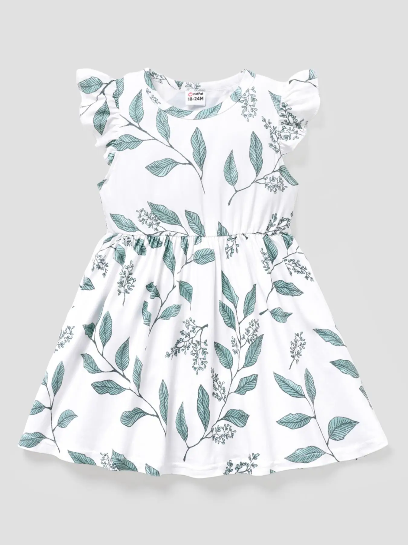 Toddler Girl's Plants Print Ruffle Trim Butterfly Sleeve Dress, Cute Boho Cap Sleeve A Line Dress for Summer Beach Holiday Vacation, Kids Clothes for