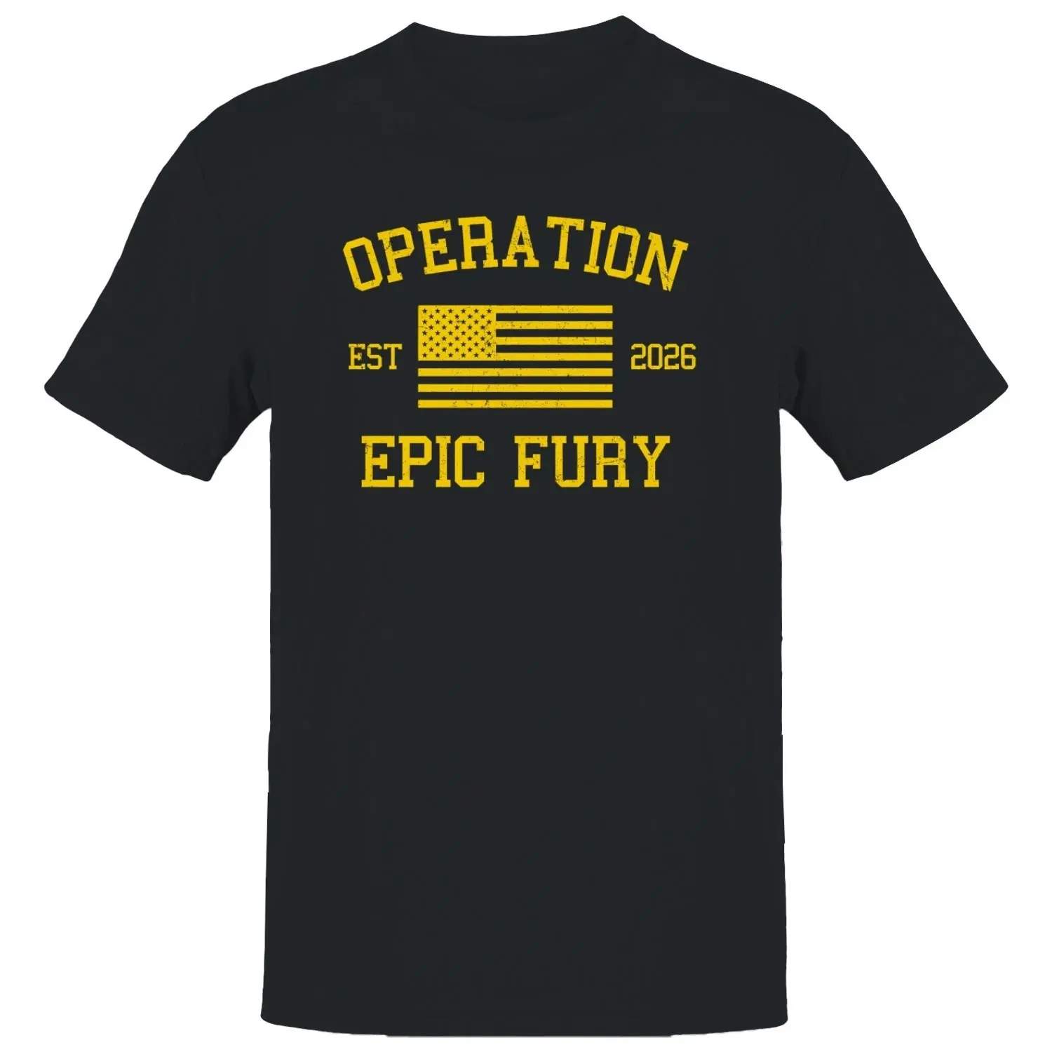 Unisex Black "Operation Epic Fury" Vintage Style Short Sleeve Cotton Graphic Sports Top - Retro USA Flag, Est. 2026 Slogan, Patriotic Military Apparel, Casual TikTok Trendy Streetwear Tee