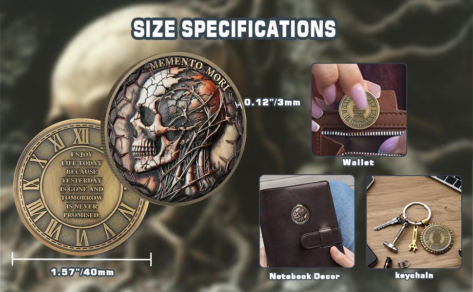 Memento Mori & Vivere Skull Coin - Antique Bronze EDC Challenge Coin with Roman Clock, Stoic Daily Pocket Reminder, Philosophy Gift for Men, Mindfulness Keepsake with Capsule