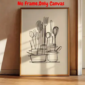 Kitchen Utensils Pattern Unframed Painting, Vintage Poster, Country Utensil Posters, Farmhouse Kitchen Decor, Cute and Stylish Wall Art, Ornaments