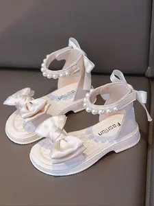 Girls' Pearl Bow Satin Slip-On Party Shoes, Comfortable Anti-Slip Design, Perfect for Parties & Special Occasions, Stylish Princess Style