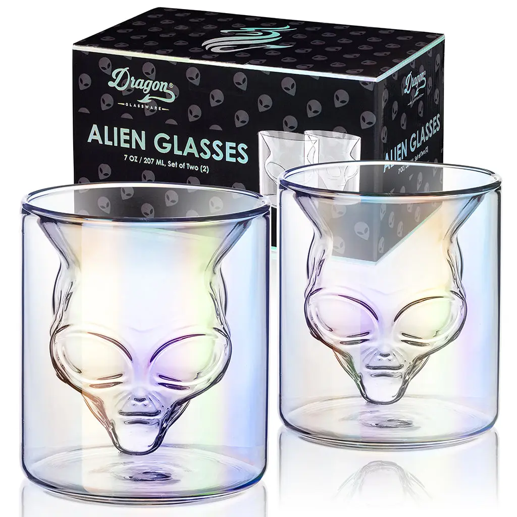 Dragon Glassware Area 51 7 oz Alien Glasses Set of 2 - Reusable Drinkware Drinkware Set