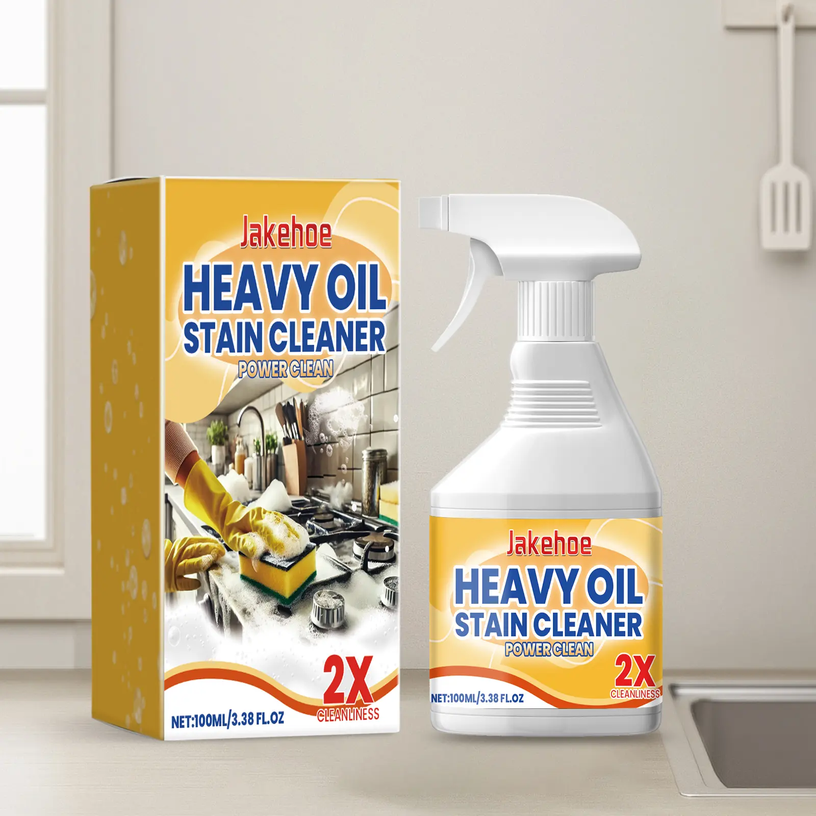 Jakehoe Kitchen Degreasing Cleaner Spray Bottle - Powerful Clean Grease Removal for Range Hoods, Stoves, Household Items