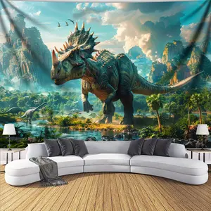 Mysterious Dinosaur Mountain Plant Landscape Digital Print Tapestry, Wall Tapestry, Polyester Aesthetic Printed Fabric, Suitable for Living Room, Bedroom, Office, Family Room and Party Decoration