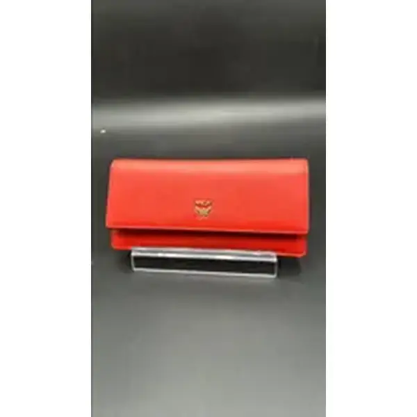 Pre-owned Leather Luxury Bags & Accessories MCM Pink And Orange Saffiano Continental Bi fold Wallet, Orange Date Code: 10111408. Entrupy ID: WRC93QV.
