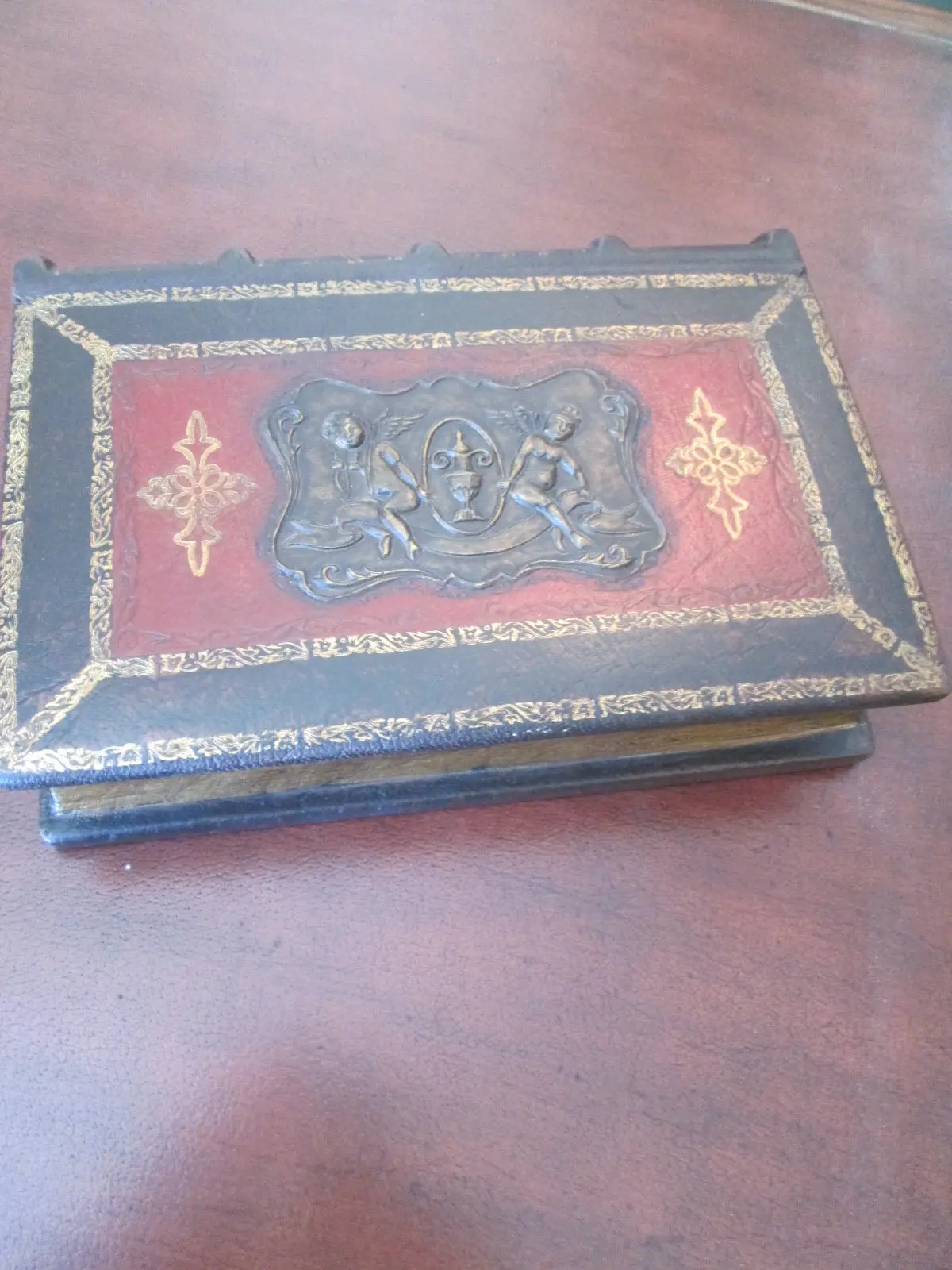 Victorian Gilt Tooled Brown Leather Faux Book Box