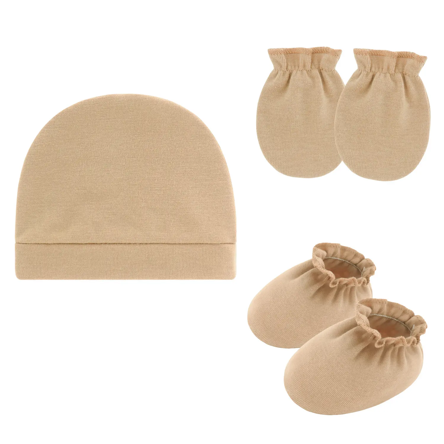 Newborn Hat & Scratch Mittens Booties Set, Soft Cotton Baby Beanie, Anti-Scratch Gloves & Foot Covers, 3-Piece Infant Layette Set for 0-6 Months