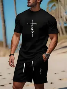 Faith Cross Handwriting Set, Simple Healing Style, Block, Geometric, Summer Tropical Breathable Comfort, Unisex Casual Short Tee, Man, Clothes
