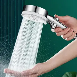 1pc Silver Color Home Pressure Shower Head, 5-Setting Handheld Shower Spray Nozzle, Bathroom Bathing Flower Sprinkler