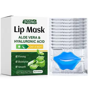 【50 pieces are more cost-effectiv】ROZINO Aloe Vera & Hyaluronic Acid Lip Mask for Hydration and Plumpness - Day & Night Use - 10pcs