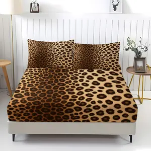 Leopard Print Bedding Set (3-Piece, 1 Fitted Sheet + 2 Pillowcases), Classic Brown Leopard Pattern, Soft Microfiber, Ideal for Trendy Bedroom Decor
