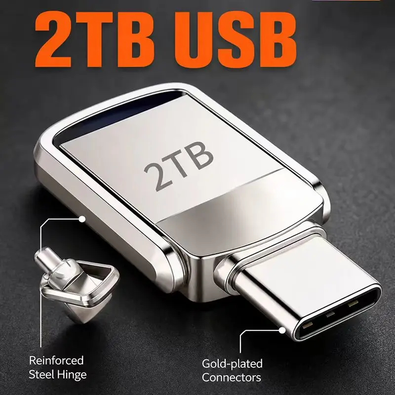 2TB USB-C flash drive with high-speed data storage, compatible with USB 3.2 standard. Suitable for smartphones, laptops, and desktop computers.