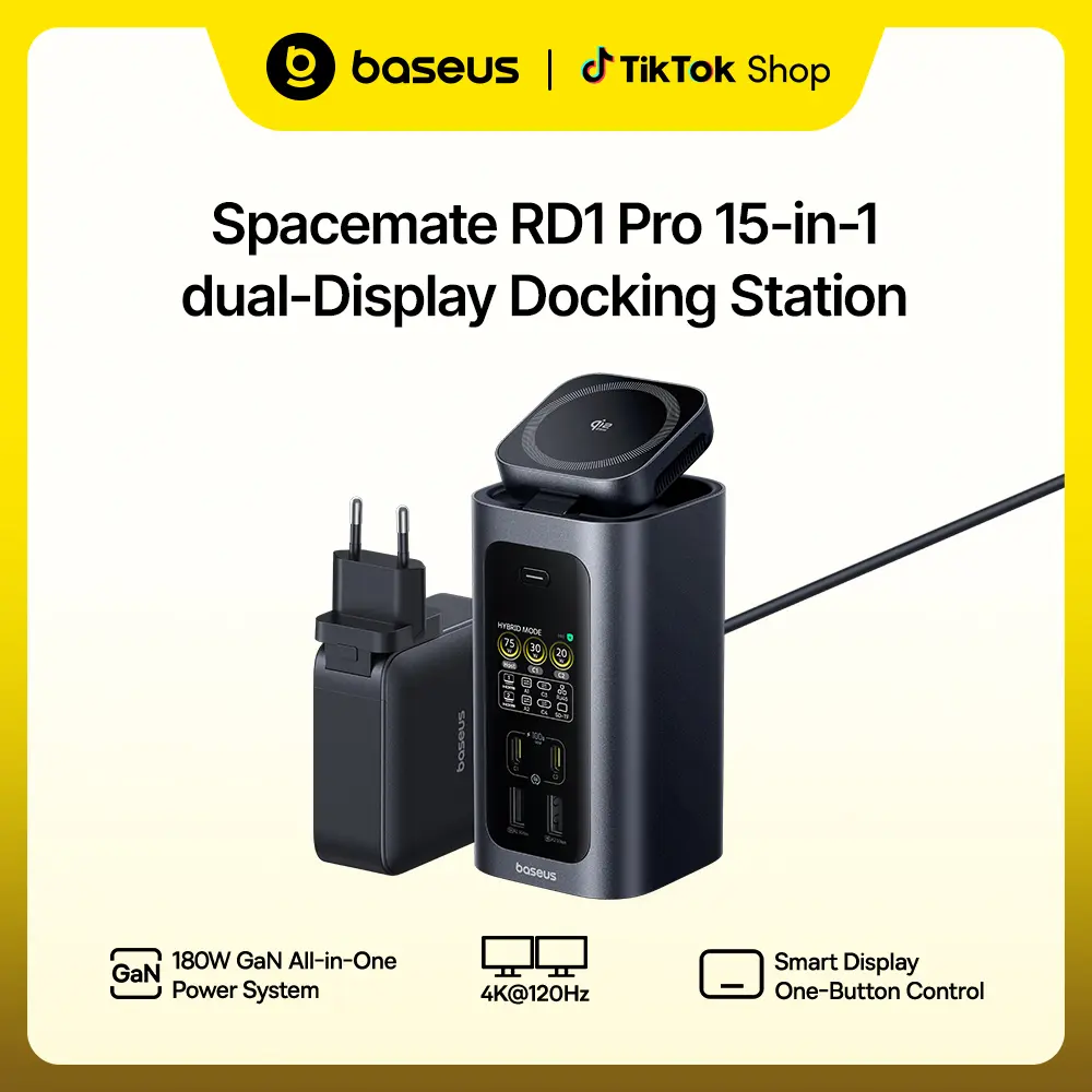 Baseus Spacemate RD1 Pro, 15-in-1 Docking Station with Dual Monitor