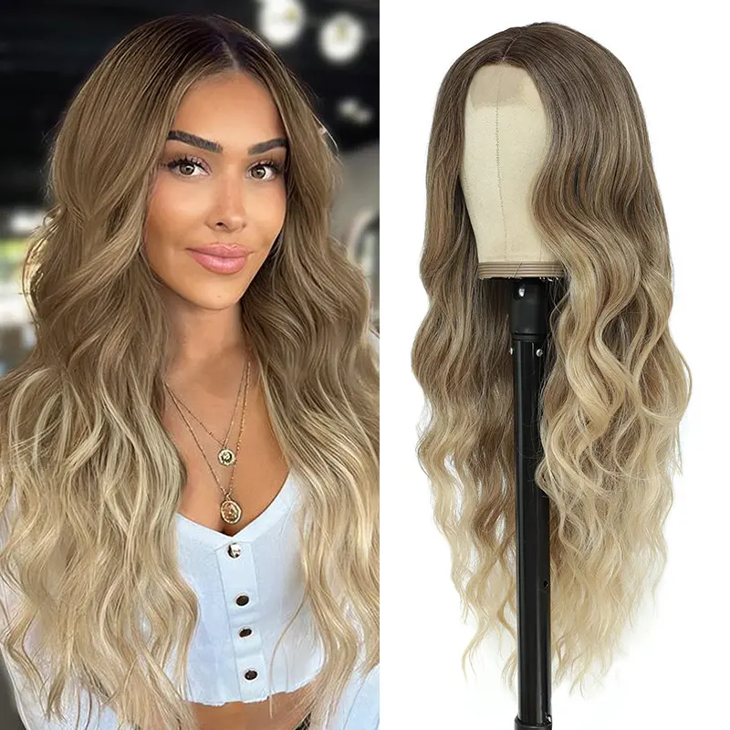 26 Inch Balayage Blonde Wig for Women Long Wavy Middle Part Synthetic Cosplay Wig Realistic Party Colored Wigs for Daily Party Use
