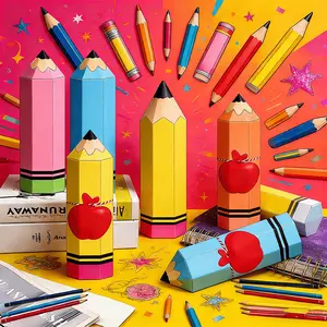 12-Pack Colorful Pencil-Shaped Candy Boxes, Creative Gift Box for Back-To-School, Student Birthday Party, Teacher's Day Present