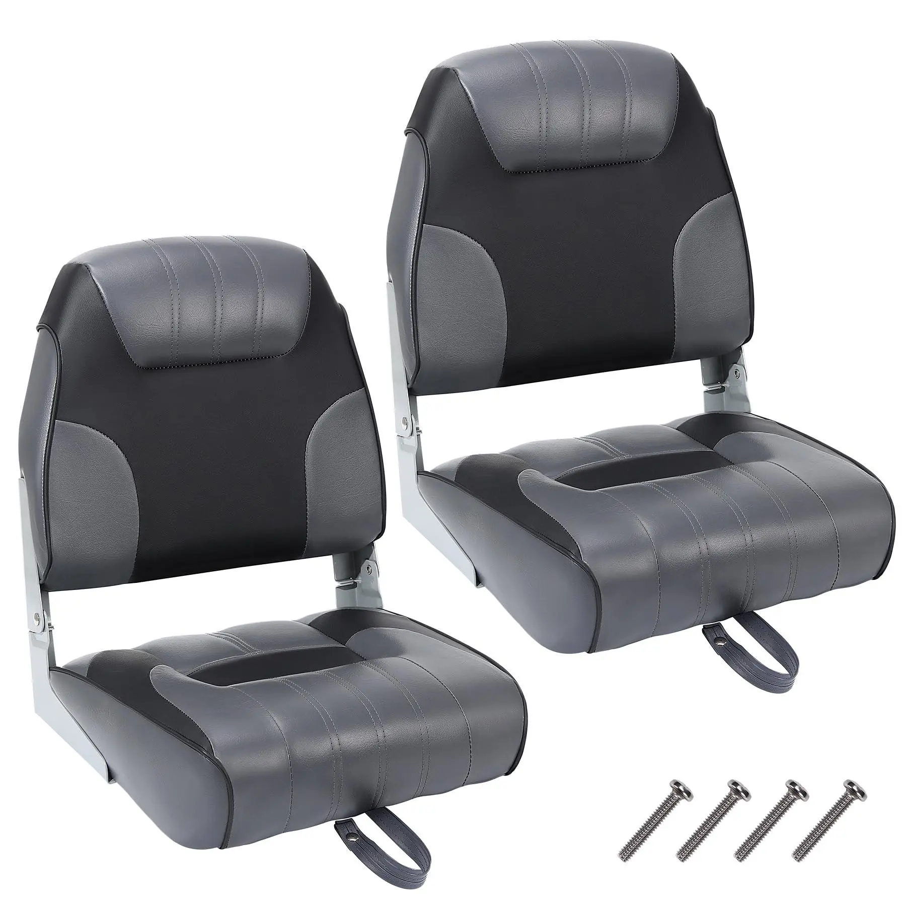 Gaomon 2-Pack Low Back Folding Fishing Boat Seats - Stainless Steel Screws Included, Thickened Sponge Padding, Fold-Down Hinge for Sightseeing Boat, Speedboat, Folding Fishing Chair, Body Curve Fit